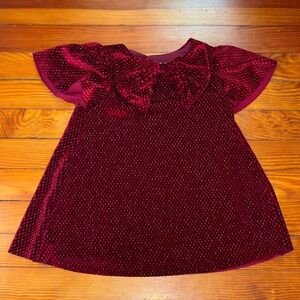 Cat & Jack Burgundy Velvet Bow Collar Short Sleeve Top